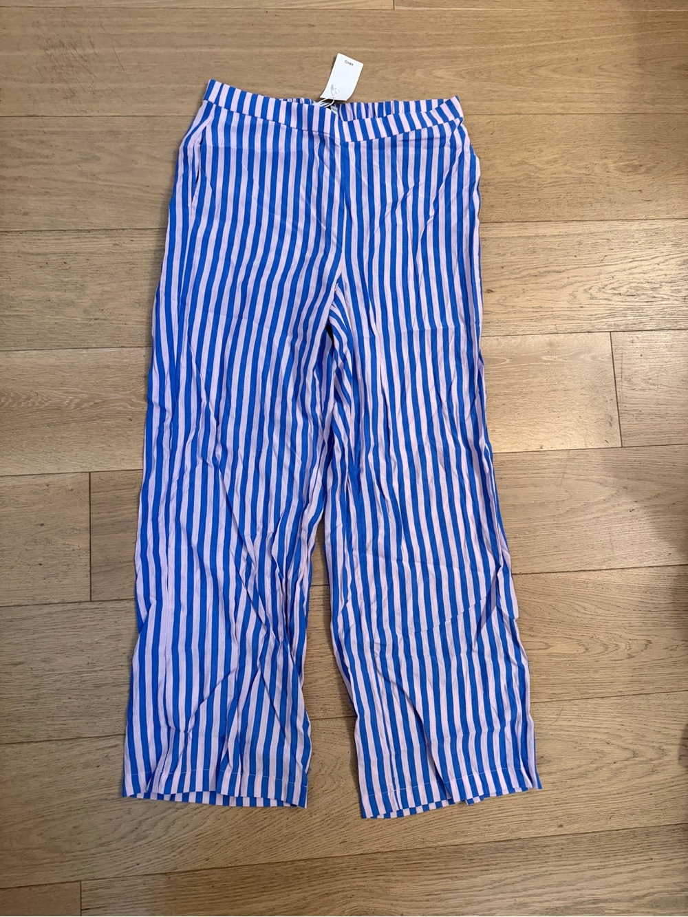Mango Blue and White Vertical Stripe Wide-Leg Pants